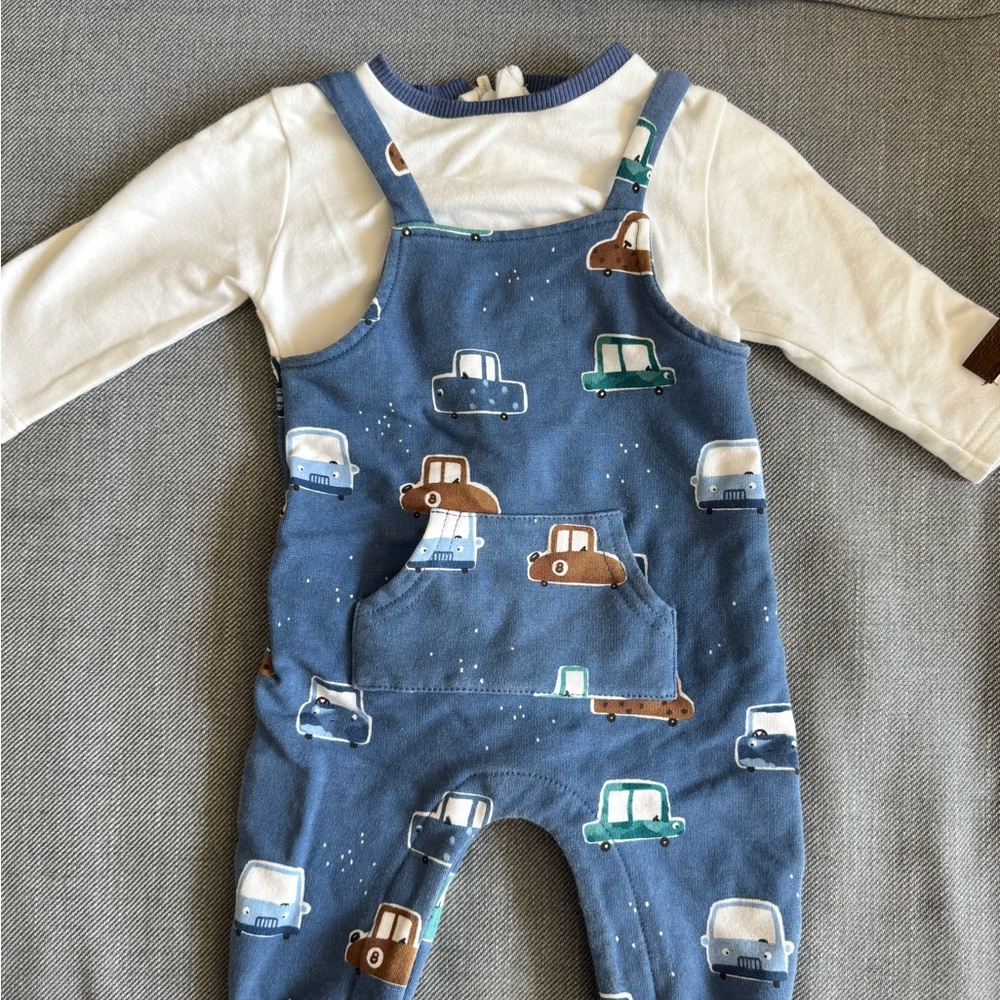 Kids Blue Car Print Romper - Like New 
(zips in back and buttons at diaper)